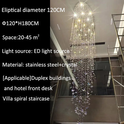Lustre cristal K9 papillon design nordique pour salon et escalier