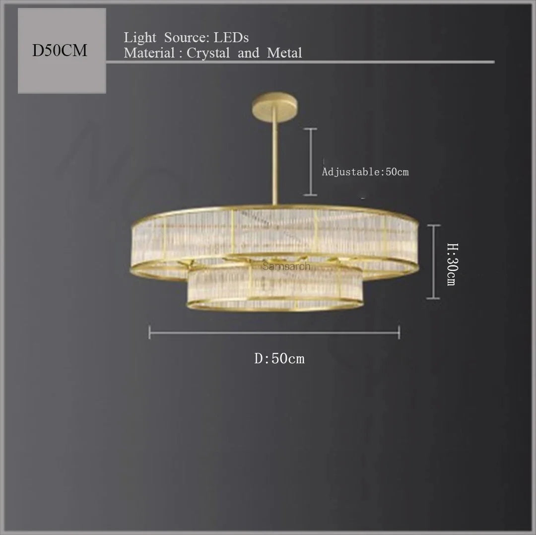 Suspension lustre en cristal doré cuivre, LED luxueuse pour salon et chambre