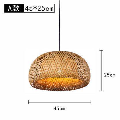 Suspension bambou tissé artisanale LED E27 pour ambiance chaleureuse