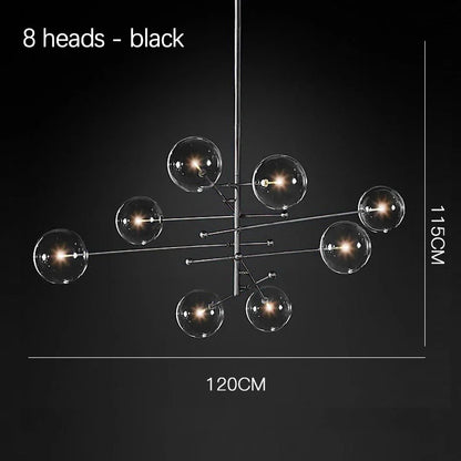 Suspension boule en verre design nordique noir et or LED pour salon et chambre