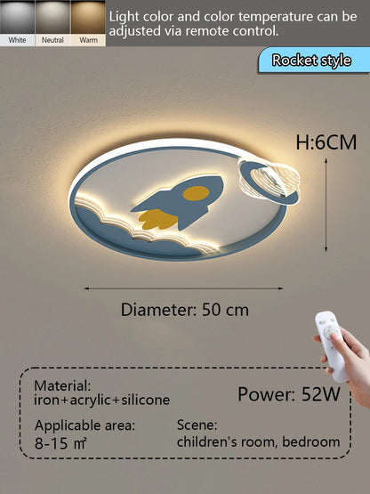 Plafonnier moderne minimaliste LED design baleine et fusée pour chambre d'enfant