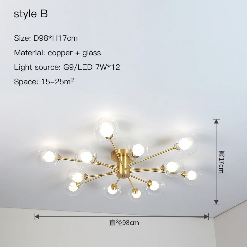 Plafonnier Sputnick design bulle en métal chrome poli pour salon et salle à manger