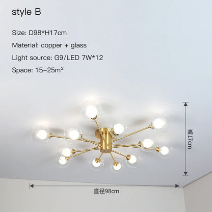 Plafonnier Sputnick design bulle en métal chrome poli pour salon et salle à manger