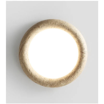Plafonnier rond LED en travertin jaune, design wabi sabi naturel pour intérieur