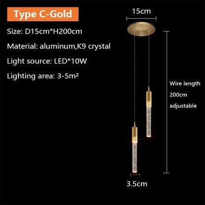 Suspension LED en cristal design nordique, luminaire intérieur élégant