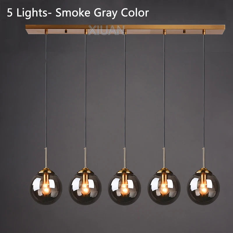 Suspension LED en verre fumé ambre, design moderne et lumière chaleureuse