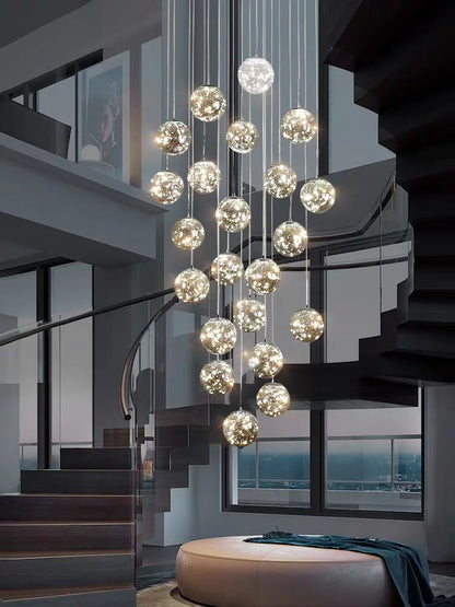 Suspension LED moderne boule de verre pour escalier et salon, lumière chaude dimmable
