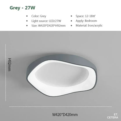 Plafonnier LED design fleur minimaliste en fer noir, blanc et gris, lumière douce et modulable