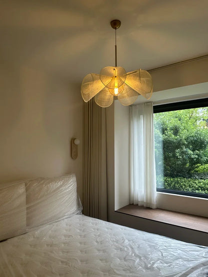 Suspension tissu fleur LED style japonais pour salon et restaurant E27