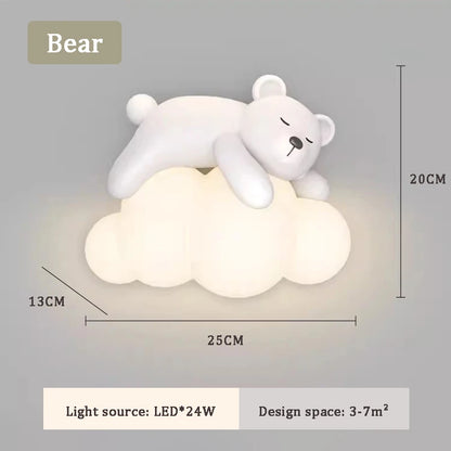 Applique Murale Enfant Ours Lapin Nuage en Résine Lumière Chaude Crème