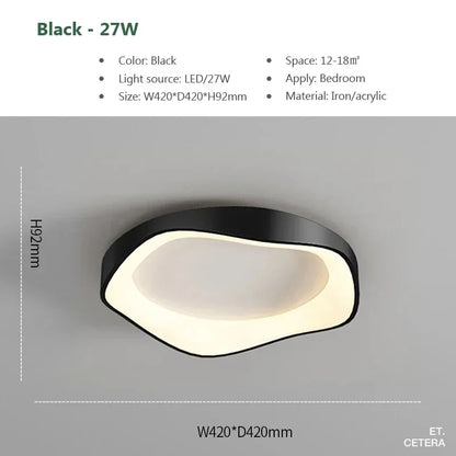 Plafonnier LED design fleur minimaliste en fer noir, blanc et gris, lumière douce et modulable