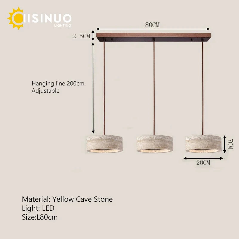 Suspension lampe ronde en pierre naturelle travertin LED réglable pour salle à manger