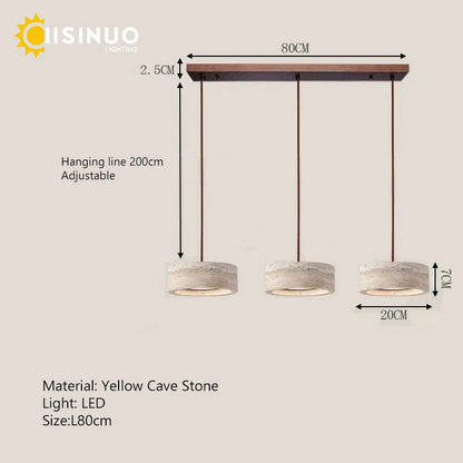 Suspension lampe ronde en pierre naturelle travertin LED réglable pour salle à manger