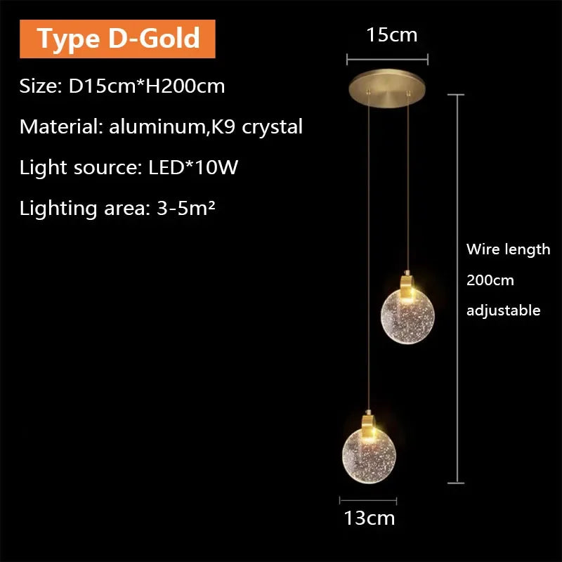 Suspension LED en cristal design nordique, luminaire intérieur élégant