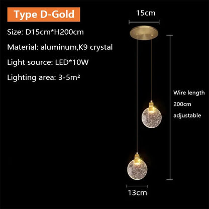 Suspension LED en cristal design nordique, luminaire intérieur élégant