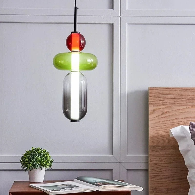 Suspension LED en verre coloré design nordique moderne pour intérieur
