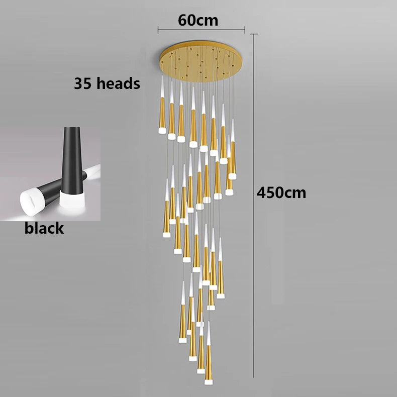 Suspension LED moderne en alliage pour escalier et salon, lumière chaude réglable