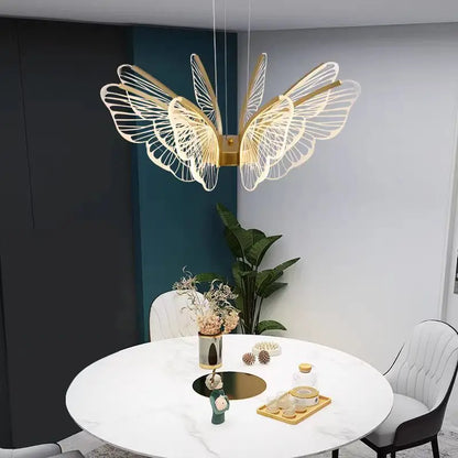 Plafonnier LED Anneau Métal Doré, Design Nordique avec Papillon Acrylique, Éclairage Salon et Chambre