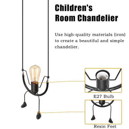 Suspension lustre moderne assis petit homme noir E27 pour chambre enfant