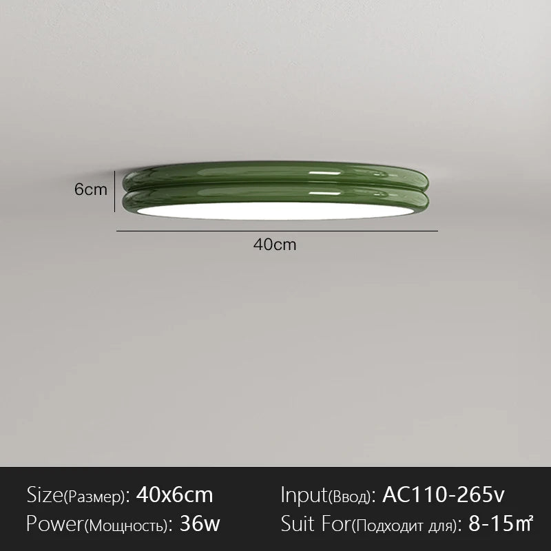 Plafonnier rond Bauhaus vert en métal LED pour ambiance cosy