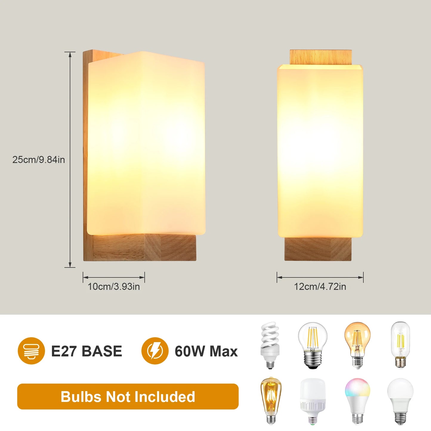 Applique Murale Bois et Verre Minimaliste E27, Lumière Chaude Ambiance Cosy