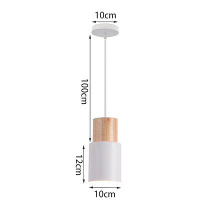 Suspension LED E27 moderne en fer et bois style nordique pour salon et cuisine
