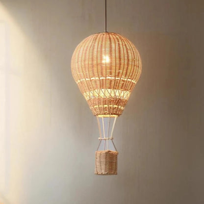 Suspension LED en rotin fait main, lustre ballon à air chaud, lumière chaude pour chambre d’enfant