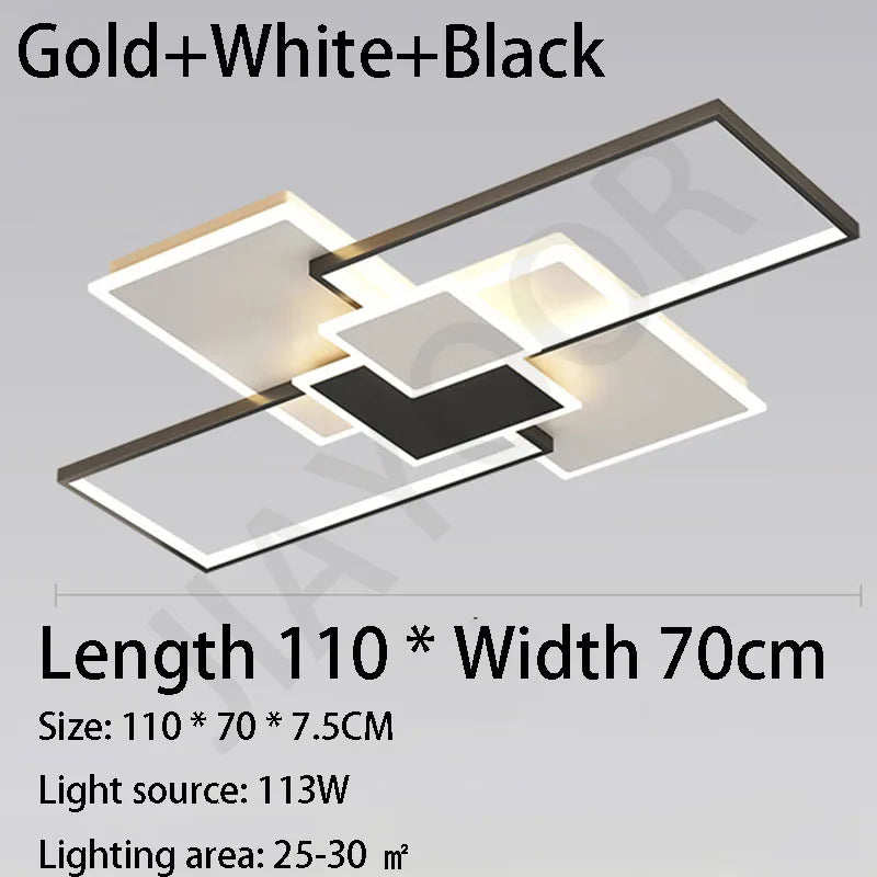 Plafonnier LED moderne en acier poli avec télécommande, lumière chaude pour salon et cuisine