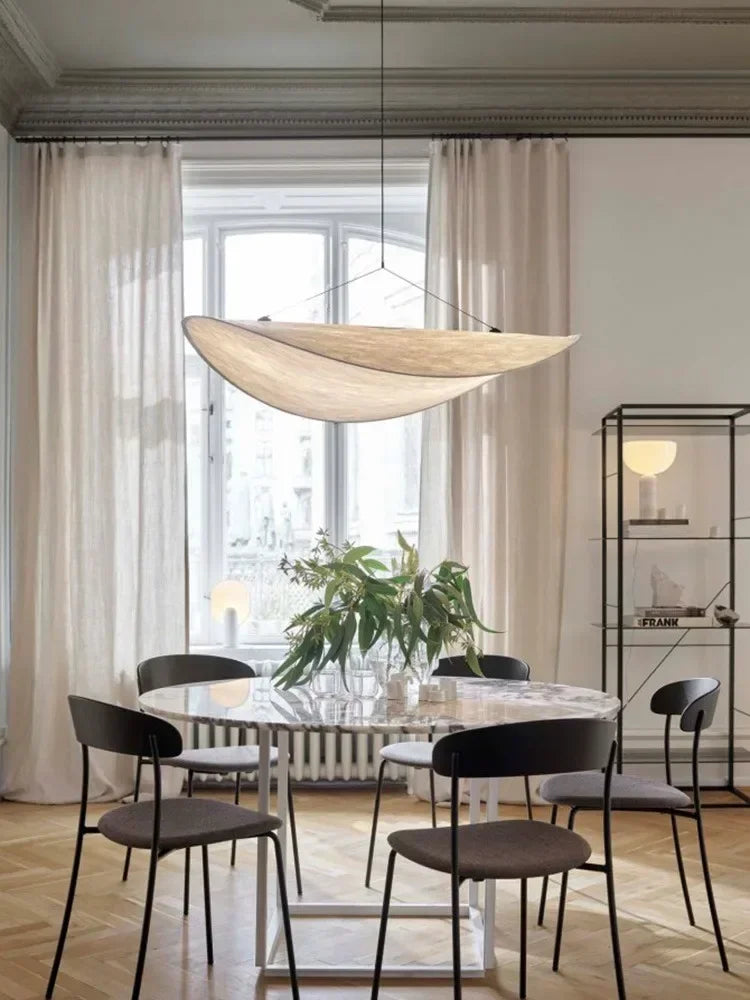 Suspension Wabi Sabi nordique en soie naturelle LED blanc modulable