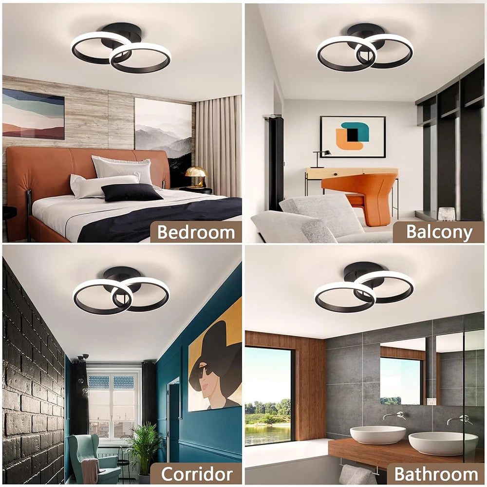 Plafonnier LED moderne à 2 anneaux en aluminium, lumière dimmable pour intérieur