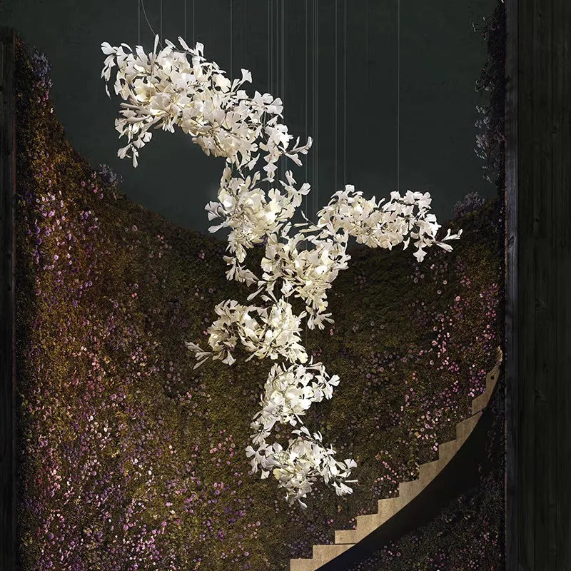 Lustre Ginkgo Feuille en Cristal pour Escalier et Hall Luxueux