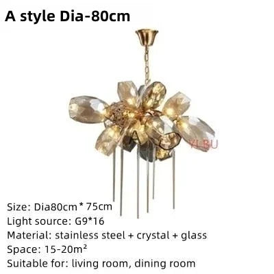 Lustre suspendu LED en acier inoxydable et cristal, design moderne pour salon et chambre, ampoules incluses