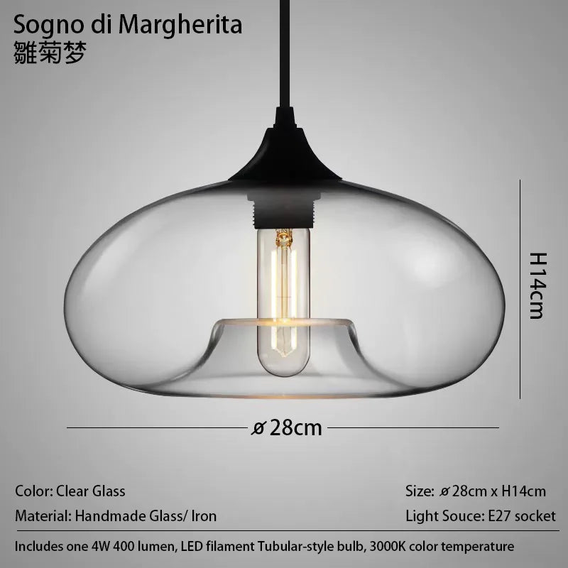 Suspension LED en verre soufflé à la bouche, design nordique moderne, lumière chaleureuse