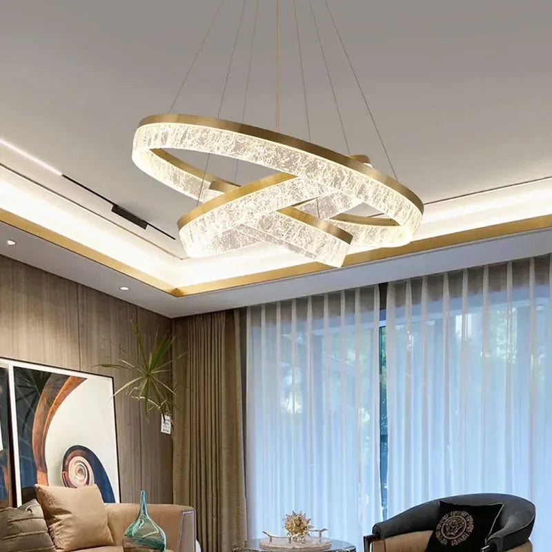 Suspension LED anneaux modernes en aluminium pour salon et salle à manger