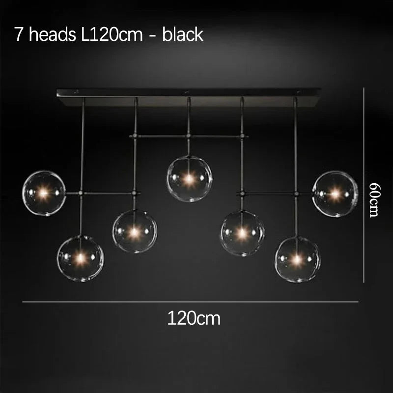 Suspension boule en verre design nordique noir et or LED pour salon et chambre
