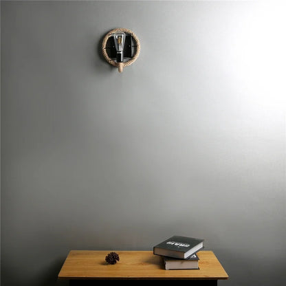 Applique Murale en Corde de Chanvre Style Rétro Américain, Luminaire Métal E27, Ambiance Chaleureuse