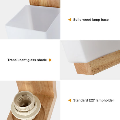 Applique Murale Bois et Verre Minimaliste E27, Lumière Chaude Ambiance Cosy