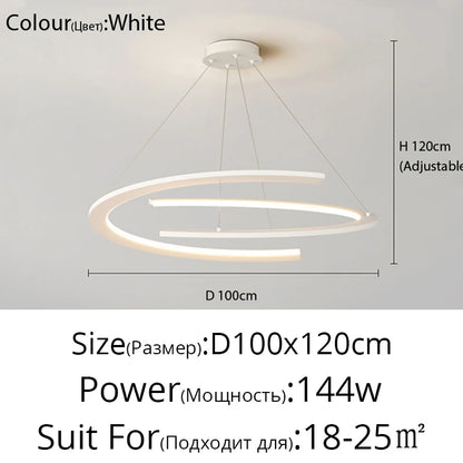 Suspension anneau design nordique en métal, lumière LED chaleureuse