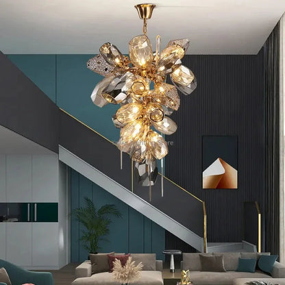 Lustre suspendu LED en acier inoxydable et cristal, design moderne pour salon et chambre, ampoules incluses