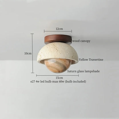 Applique Murale LED Japon Wabi Sabi en Travertin Jaune, Ambiance Chaleureuse