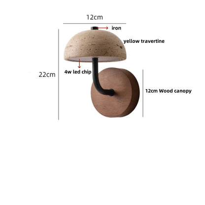 Applique Murale Moderne Bois et Pierre Travertin Jaune à Chaîne LED 2 Lumières