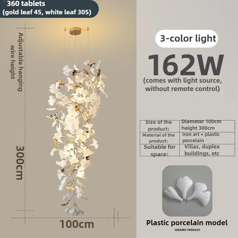 Lustre moderne feuille de Ginkgo en métal pour salon, éclairage intérieur suspendu