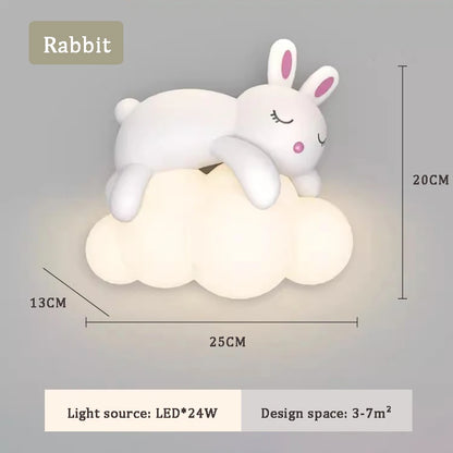Applique Murale Enfant Ours Lapin Nuage en Résine Lumière Chaude Crème
