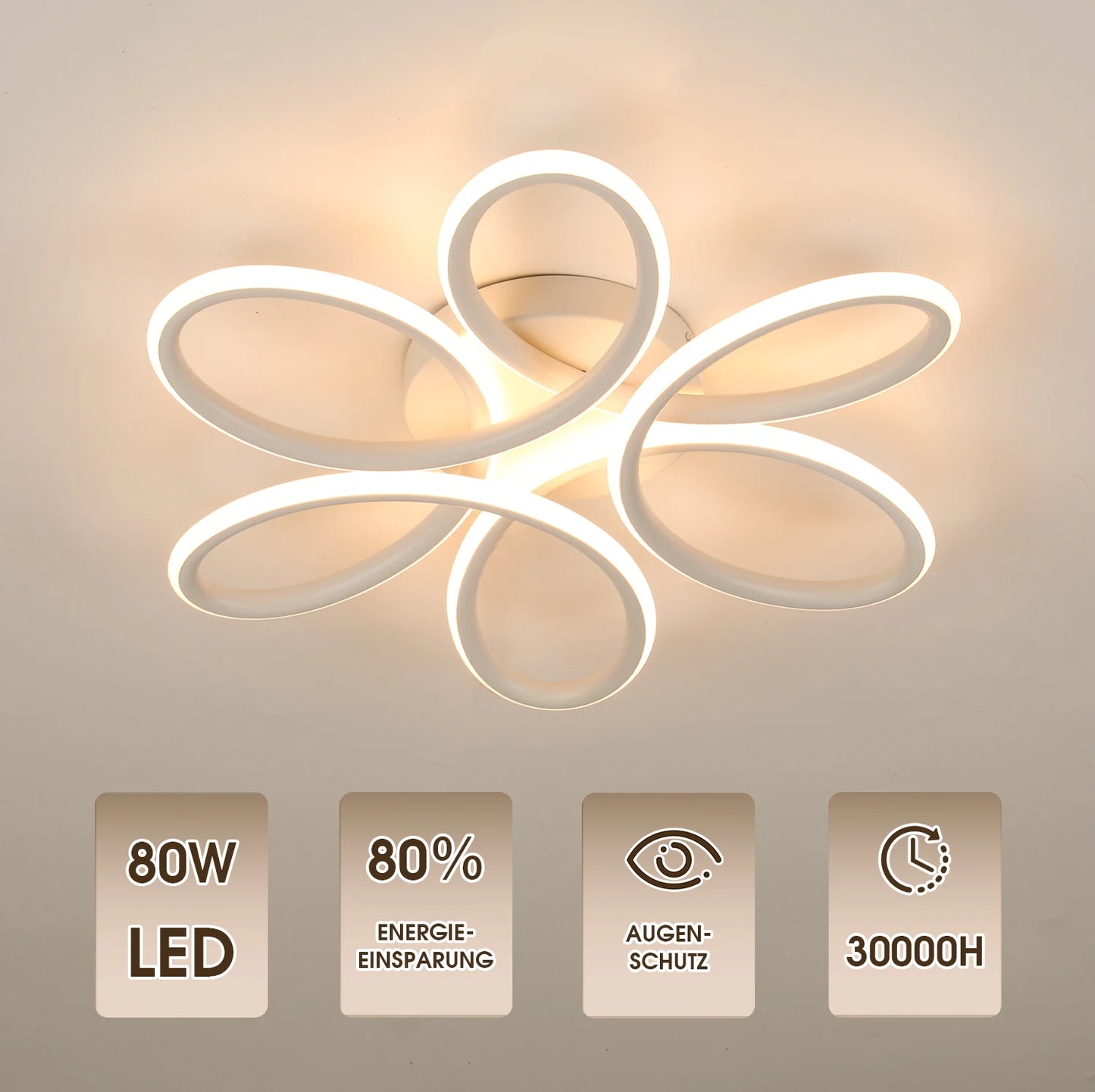 Plafonnier LED 60W design floral en métal, lumière blanc chaud 3000K, 43 cm, ambiance cosy