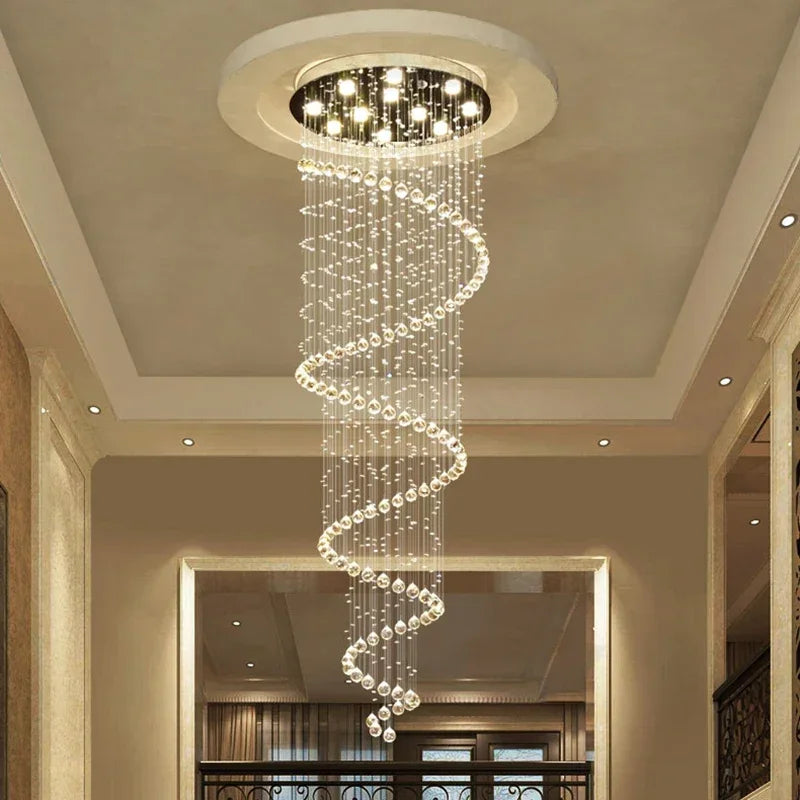 Lustre LED spirale en cristal pour plafond, suspension design moderne
