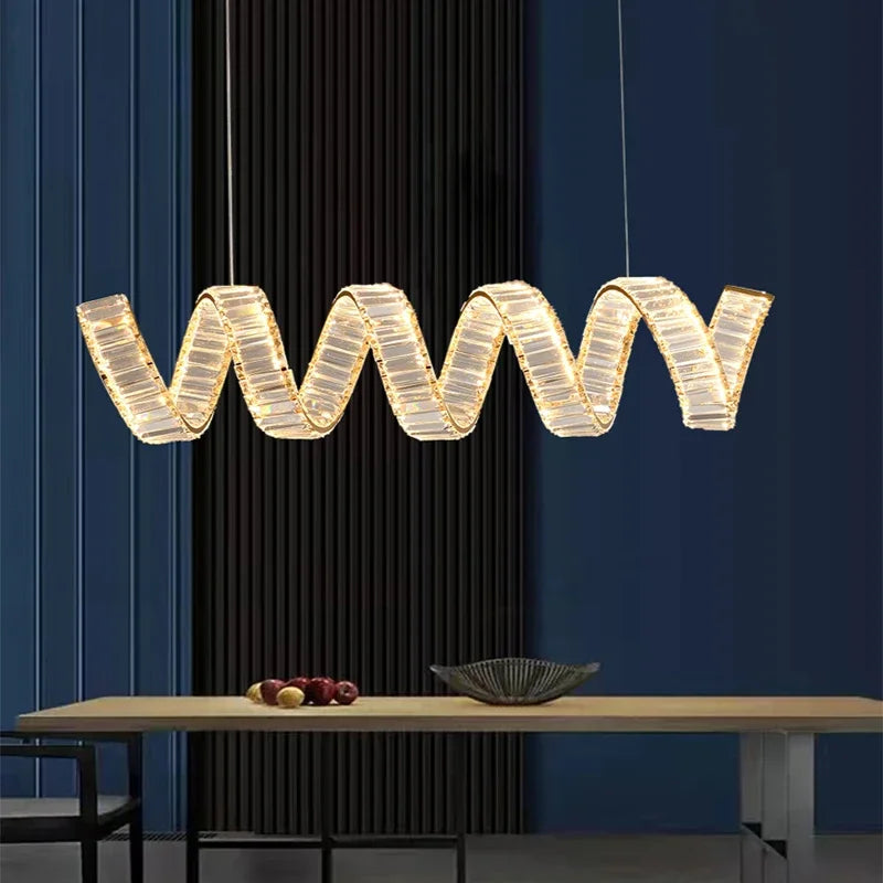 Suspension LED design moderne en fil métallique, luminaire décoratif d’intérieur en cristal