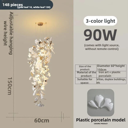 Lustre moderne feuille de Ginkgo en métal pour salon, éclairage intérieur suspendu