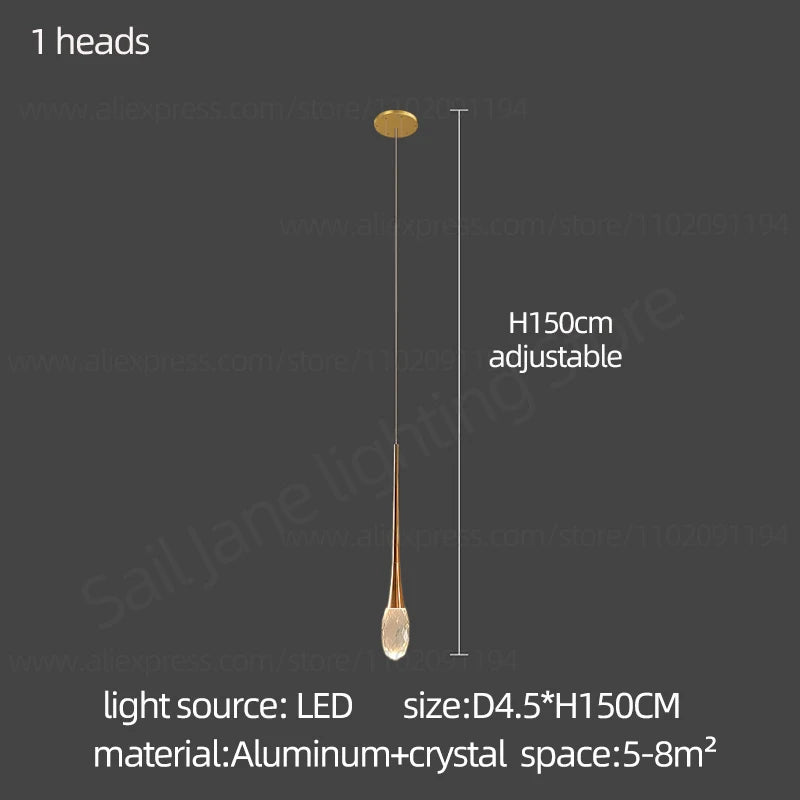 Suspension LED Moderne en Aluminium et Cristal, Lumière Chaude Dimable pour Salon et Escalier