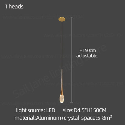 Suspension LED Moderne en Aluminium et Cristal, Lumière Chaude Dimable pour Salon et Escalier
