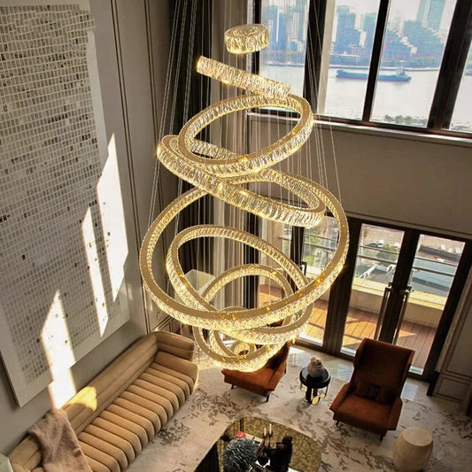 Lustre suspendu moderne en cristal, éclairage LED à lumière chaude, design élégant pour salon et escalier